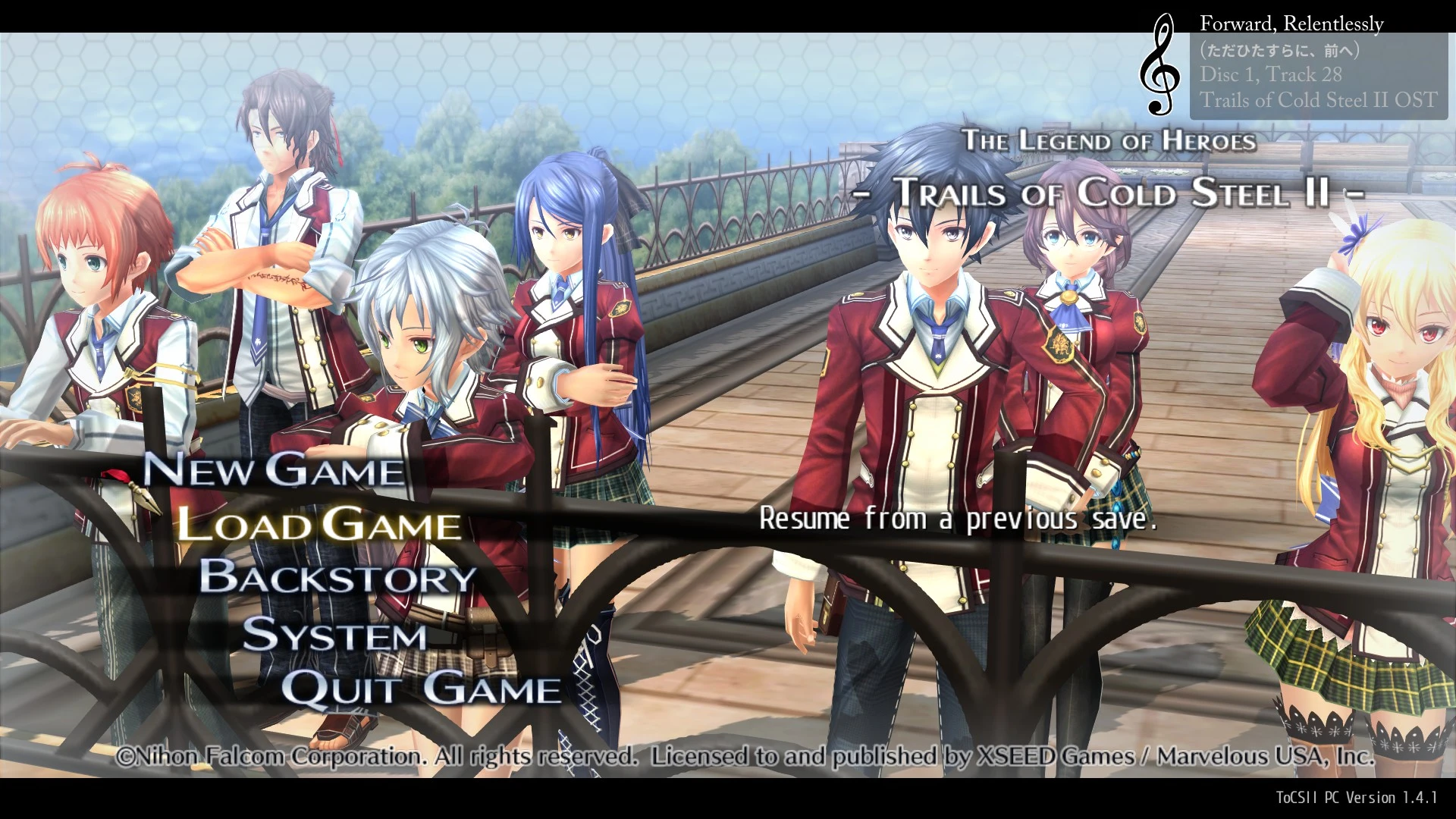 Trails of Cold Steel II BGM Information running in game