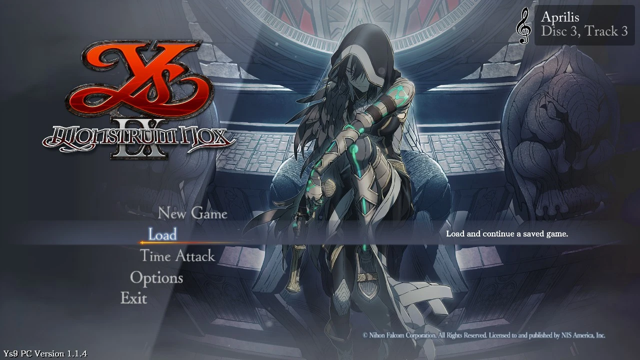 Ys IX Monstrum Nox BGM Information running in game