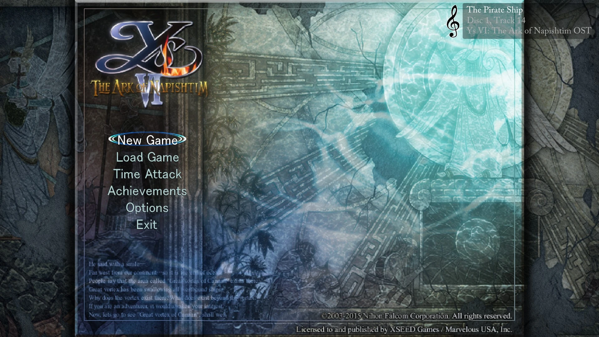 Ys VI The Ark of Napishtim BGM Info running in game