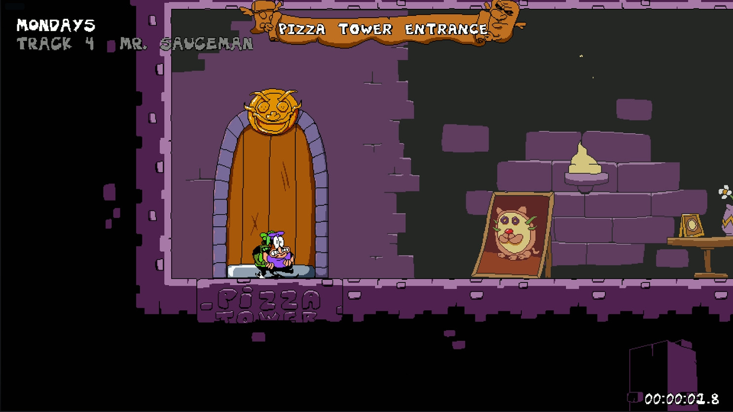 Pizza Tower BGM Information overlay during the level 'Mondays'